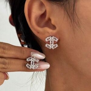 Silver Plated Stainless Steel Cubic Zirconia Floral Stud Earrings
